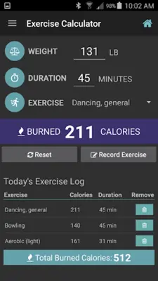 Exercise Calculator android App screenshot 9