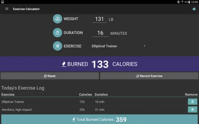 Exercise Calculator android App screenshot 1